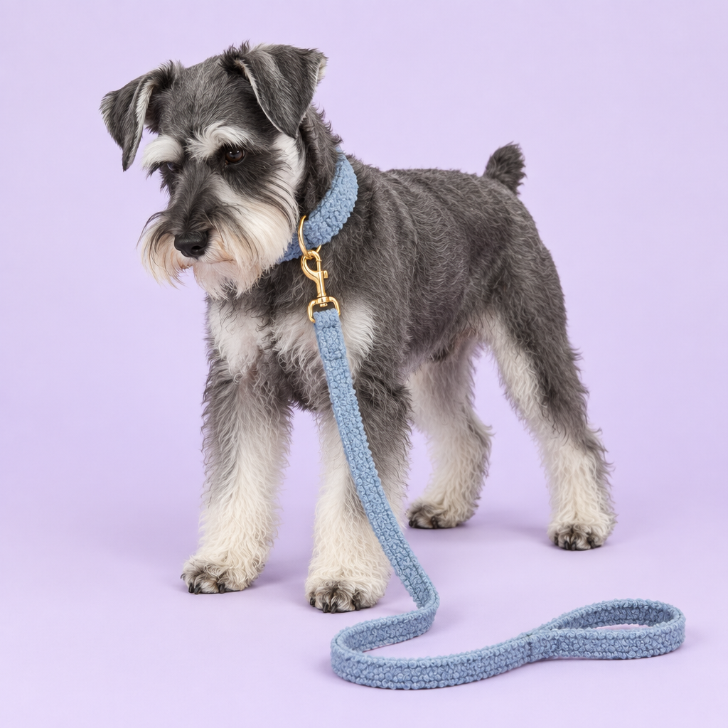 Schnauzer in blue teddy-fleece set