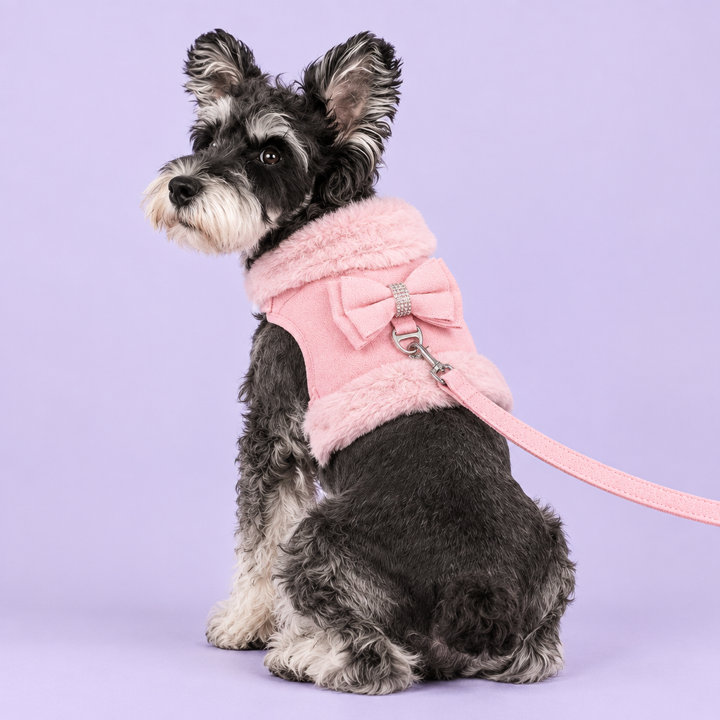 Schnauzer in pink harness