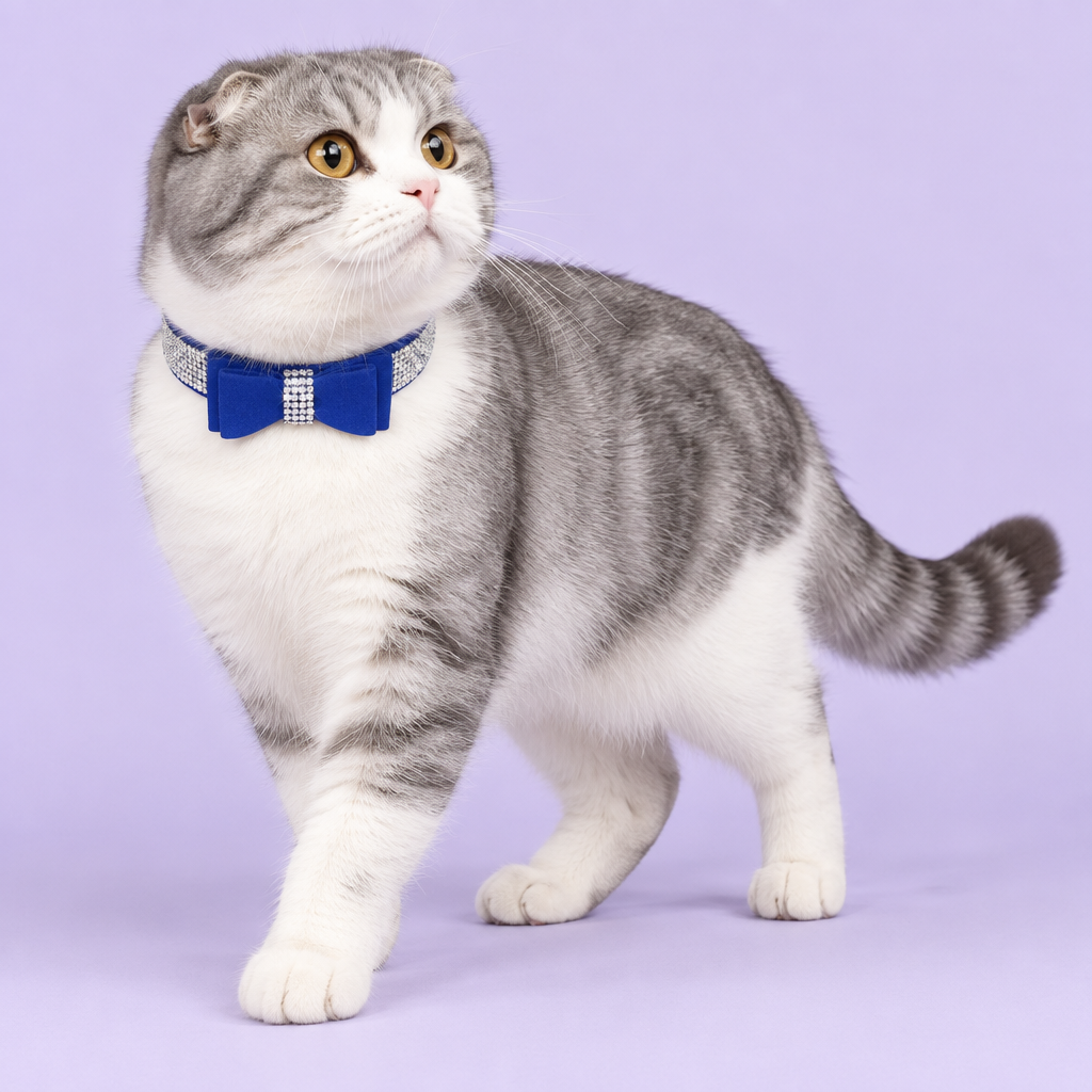 Scottish Fold walking diagonally into the composition
