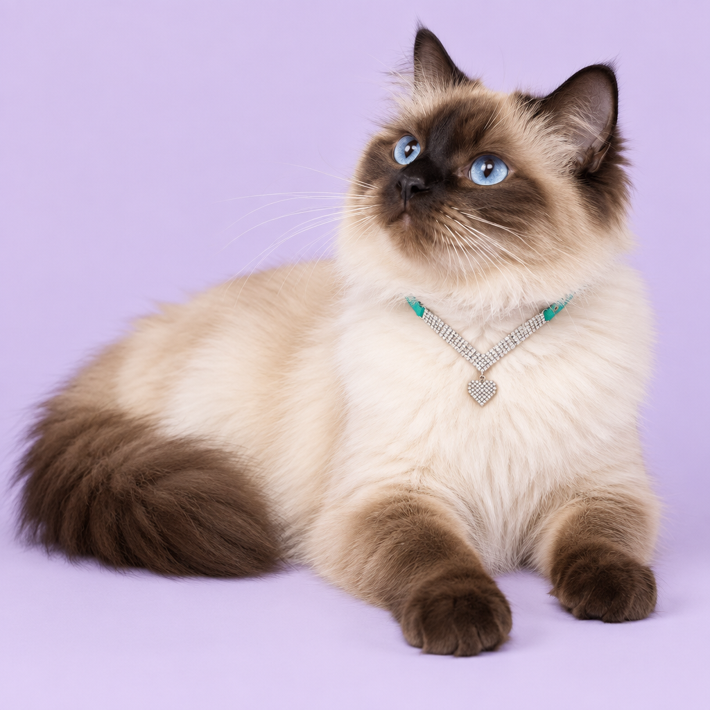 Seal-point Birman reclining with an upward gaze