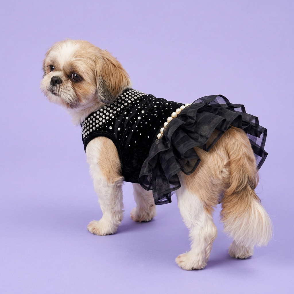 Shih Tzu standing and looking over its shoulder