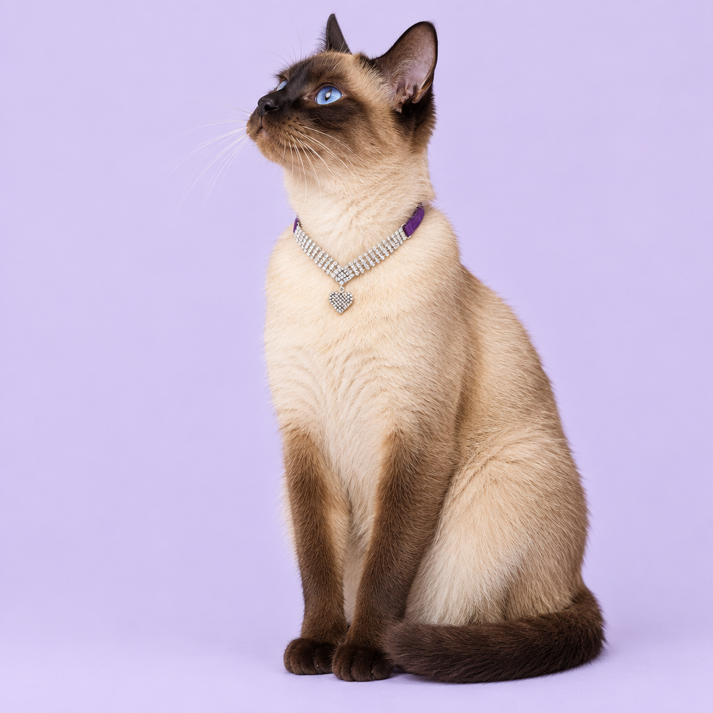 Siamese cat seated in profile with a compact collar fit
