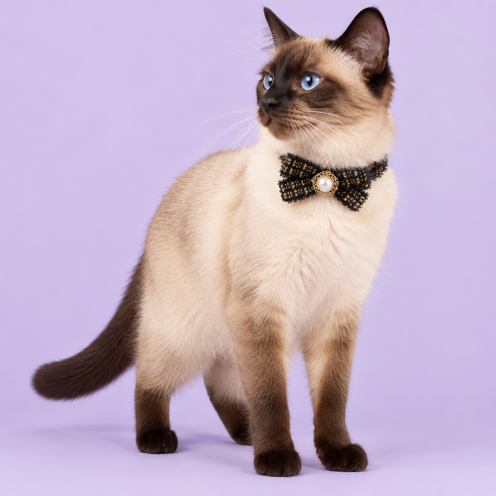 Siamese cat standing at an angle