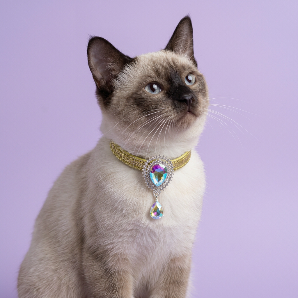 Siamese portrait with a smaller pendant and an upward glance