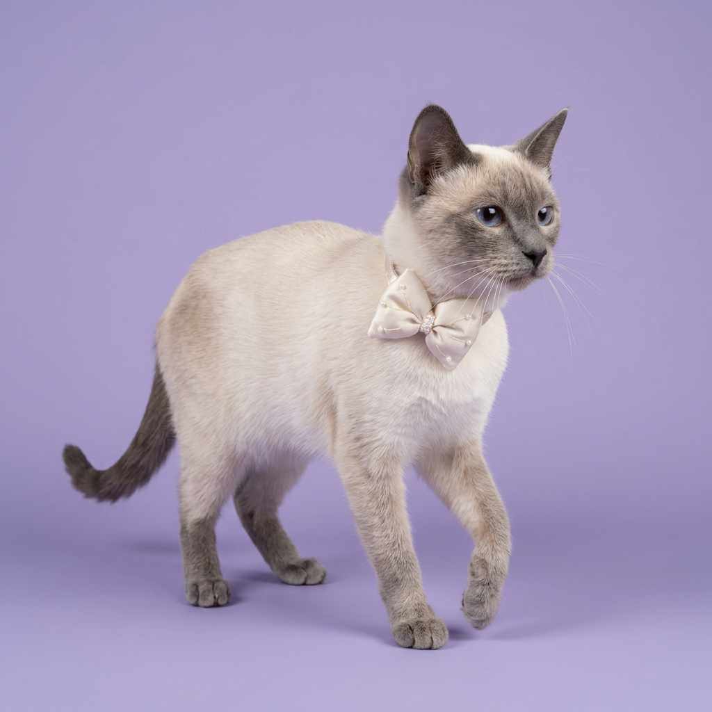 Siamese stepping in ivory bow collar