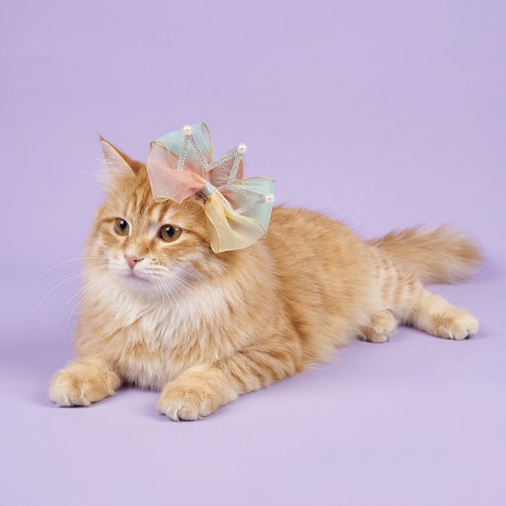 Siberian wearing the pastel rainbow crown bow