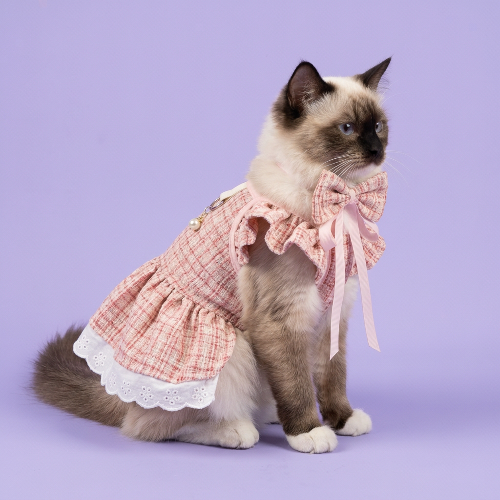 Side-sitting Ragdoll with a neck-tied bow