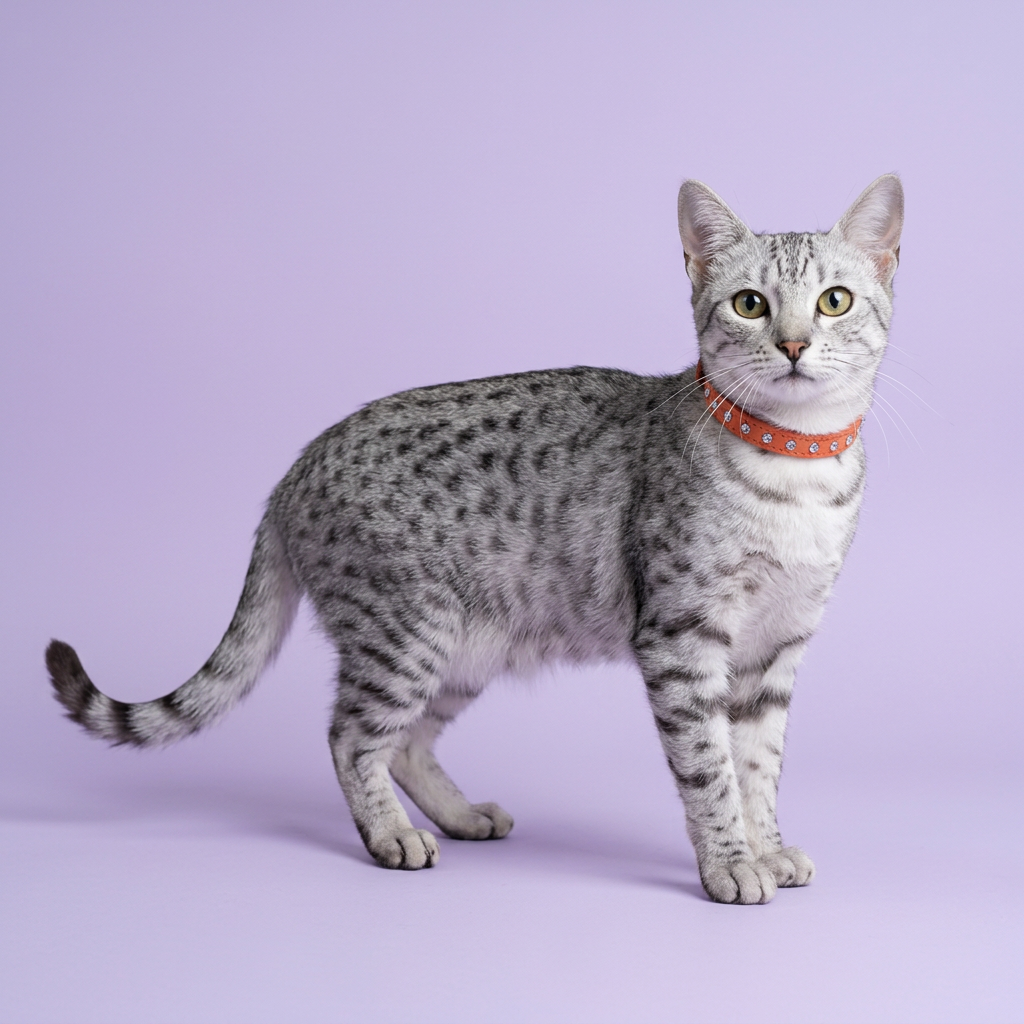 Silver Egyptian Mau standing diagonally