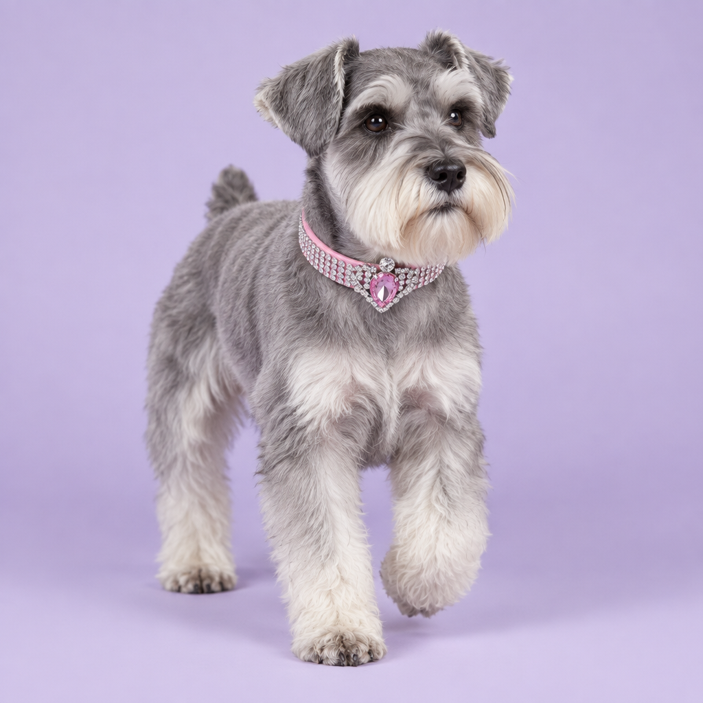 Silver-grey Schnauzer stepping