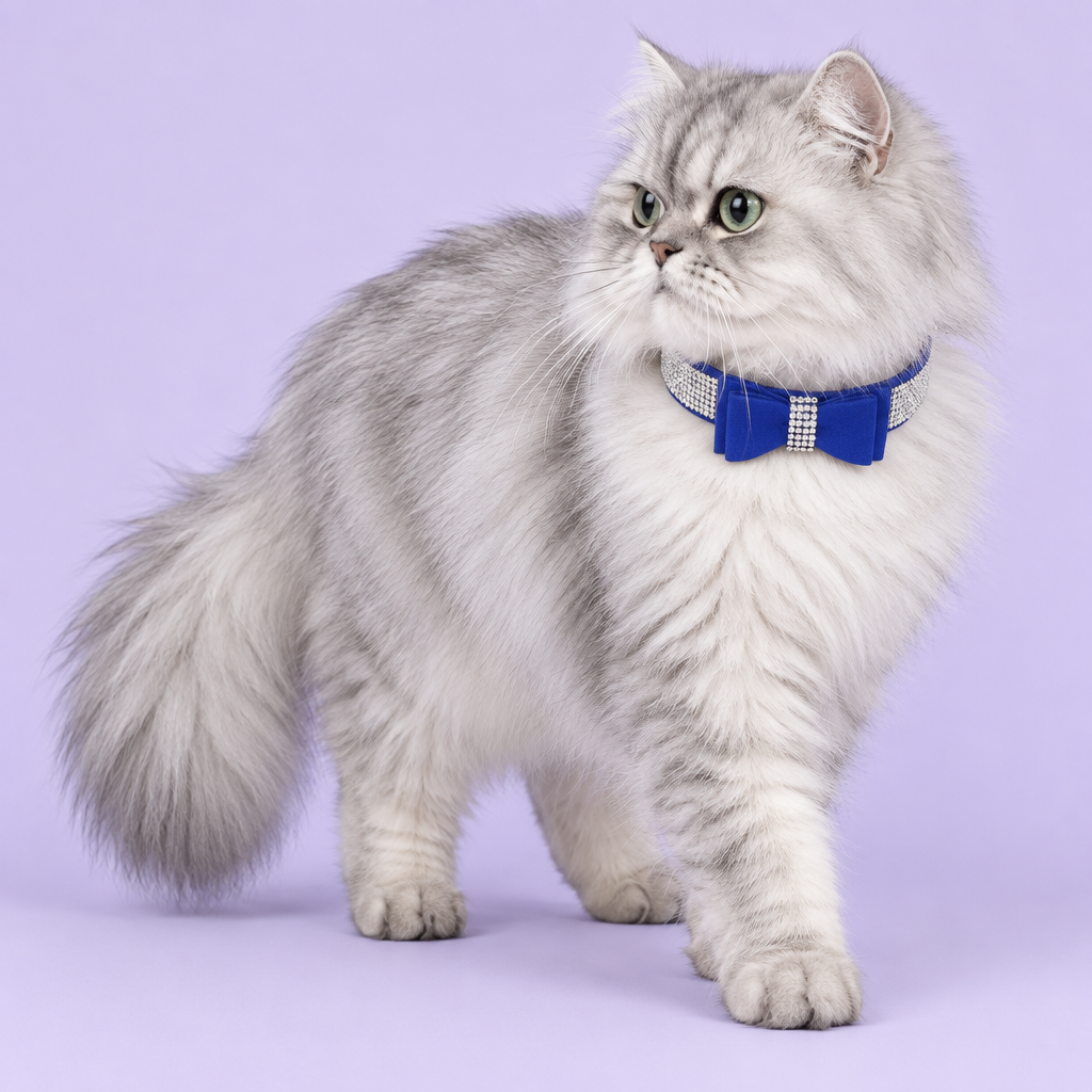 Silver Persian stepping forward while glancing back