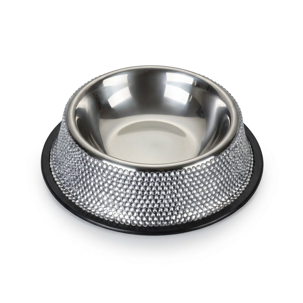 Silver rhinestone single bowl on white background