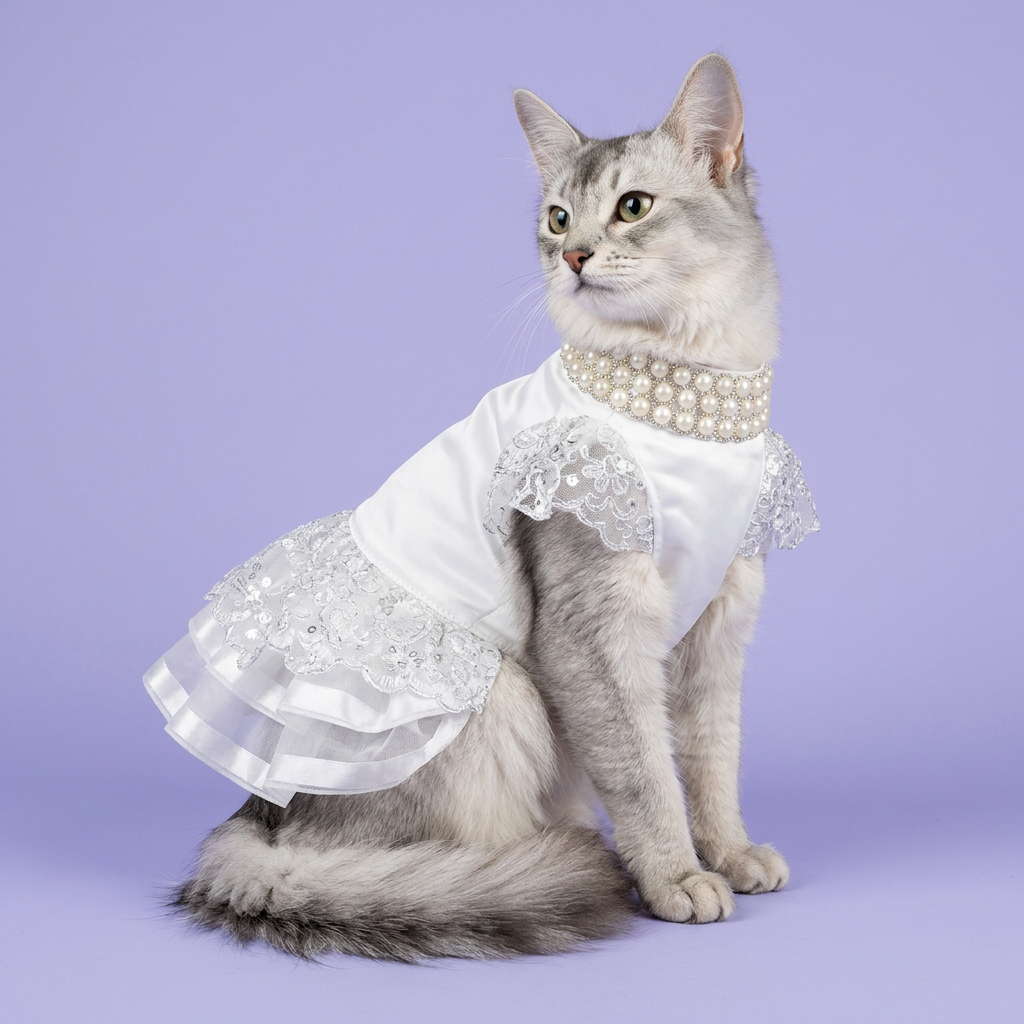 Silver Somali cat seated and looking softly upward