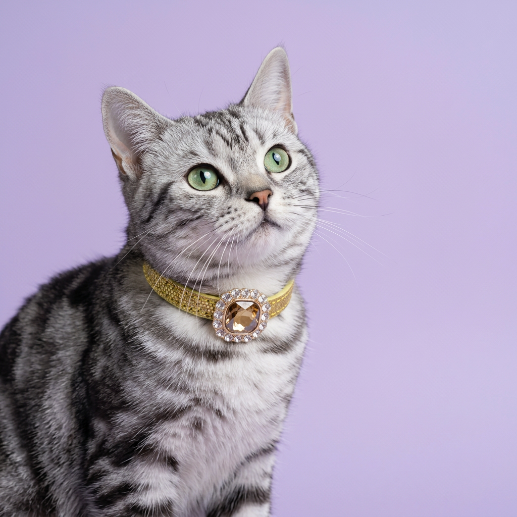 Silver tabby portrait with an upward glance