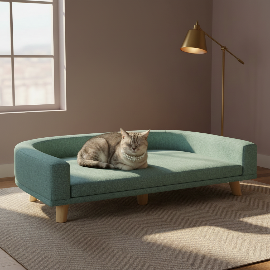 Silver tabby with teal-green couch