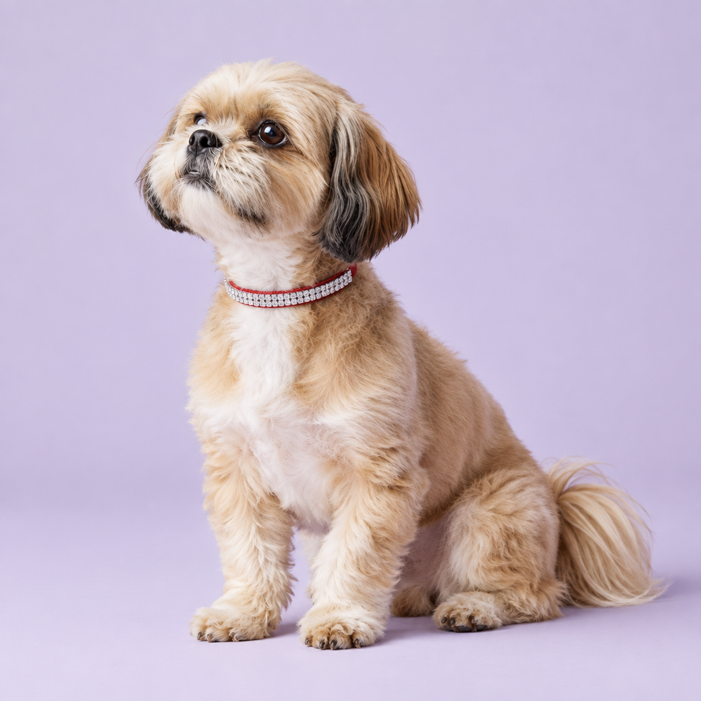Small Havanese seated and gazing upward to the side