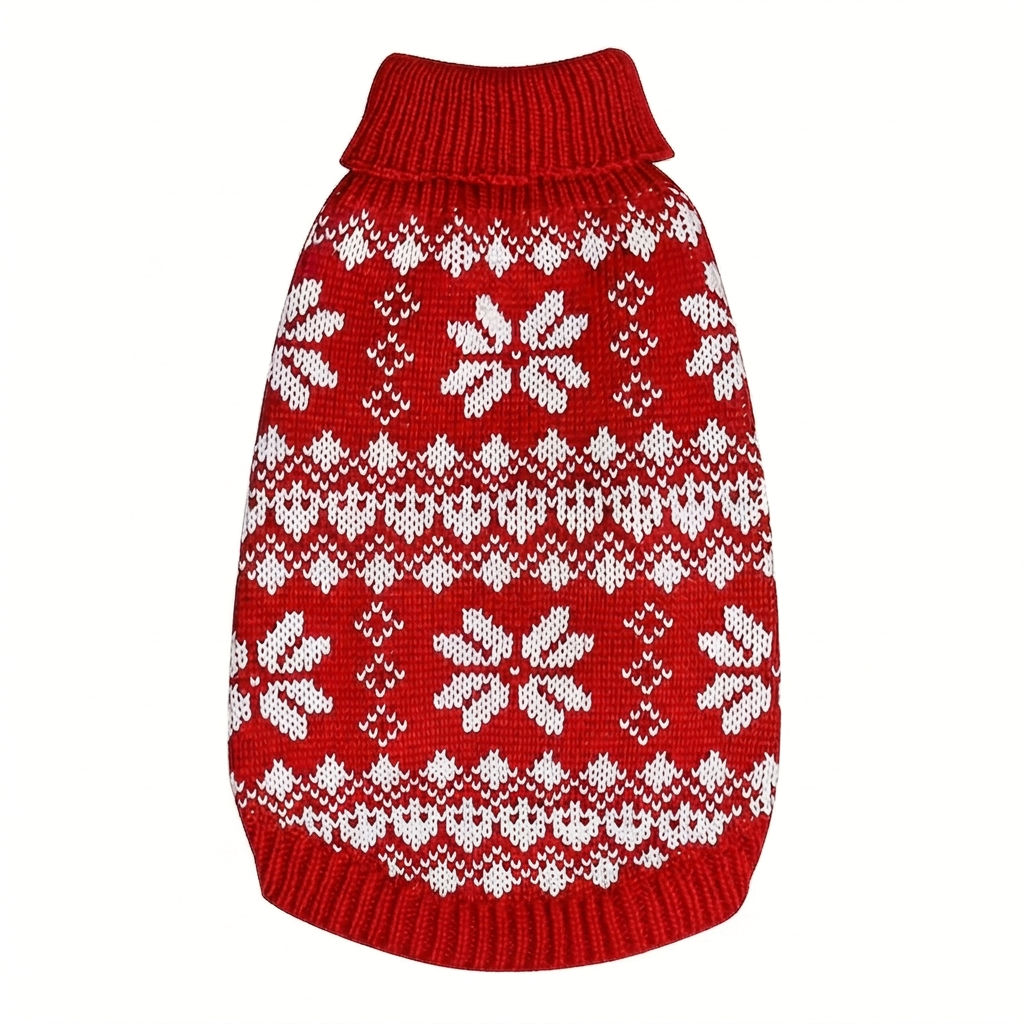 Snowflake dog sweater in a slightly brighter Christmas red