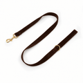 Solid brown velvet leash with gold hardware