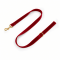 Solid red velvet full-length leash with gold hardware