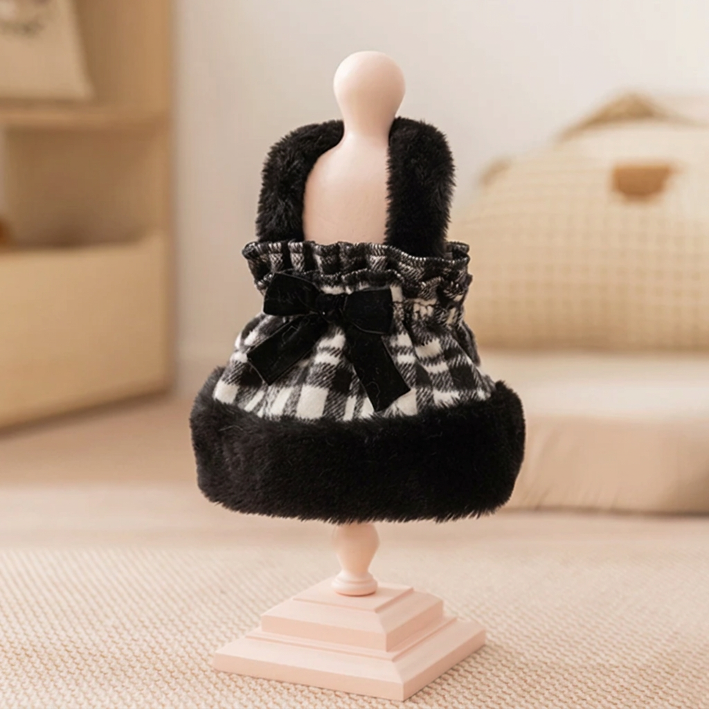 Square black-and-white bow garment back view