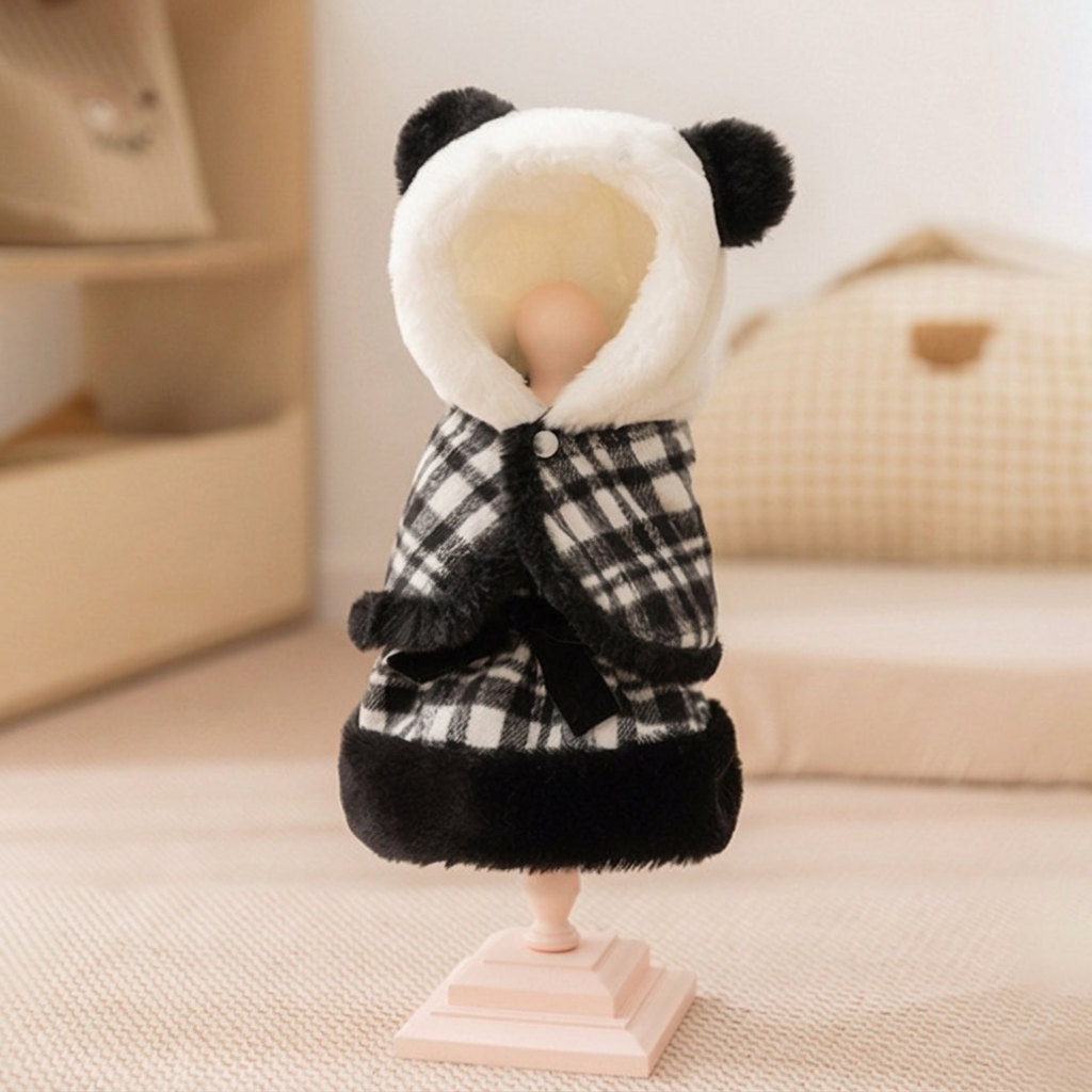 Square black-and-white plaid outfit front view