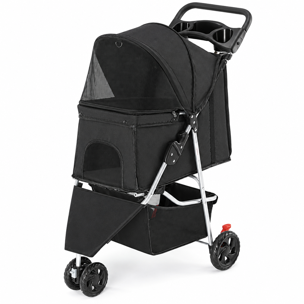 Square black pet stroller product photo without dog