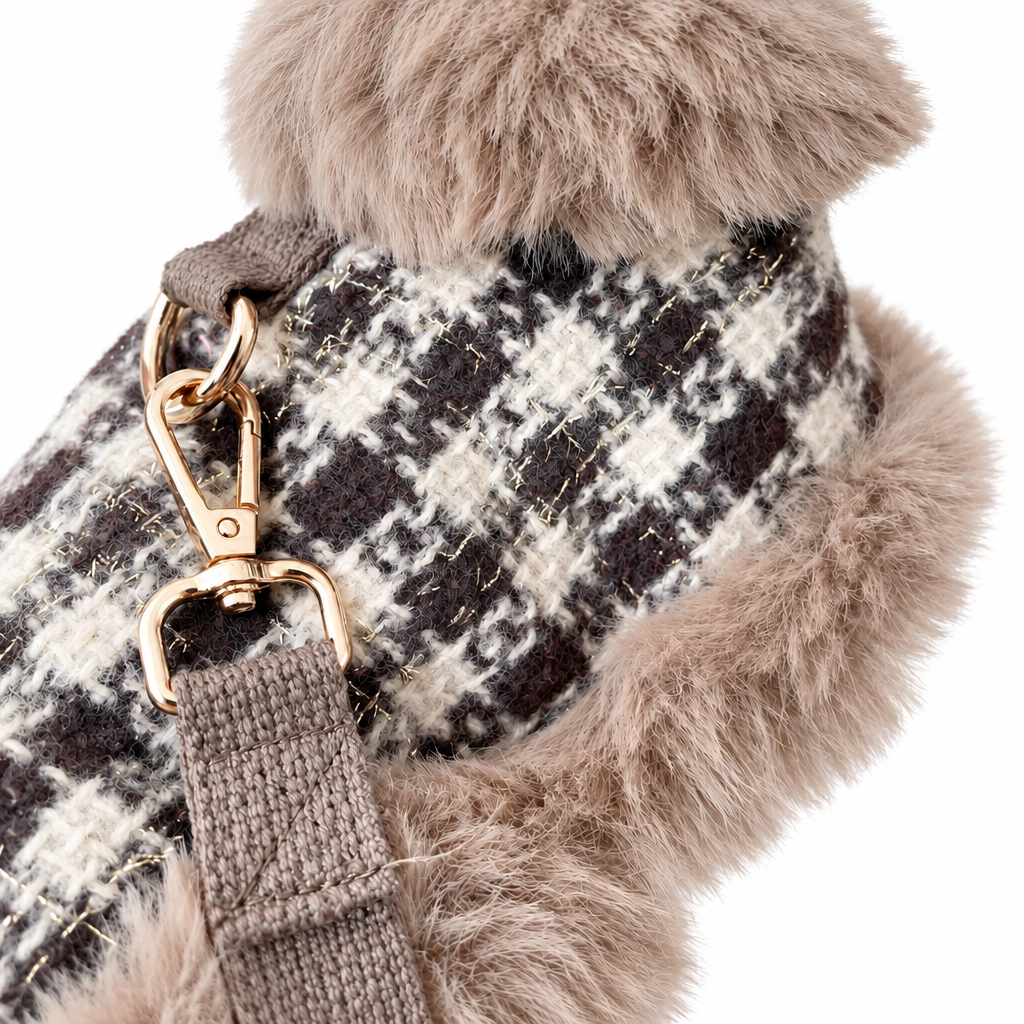 Square close-up of clasp and plaid