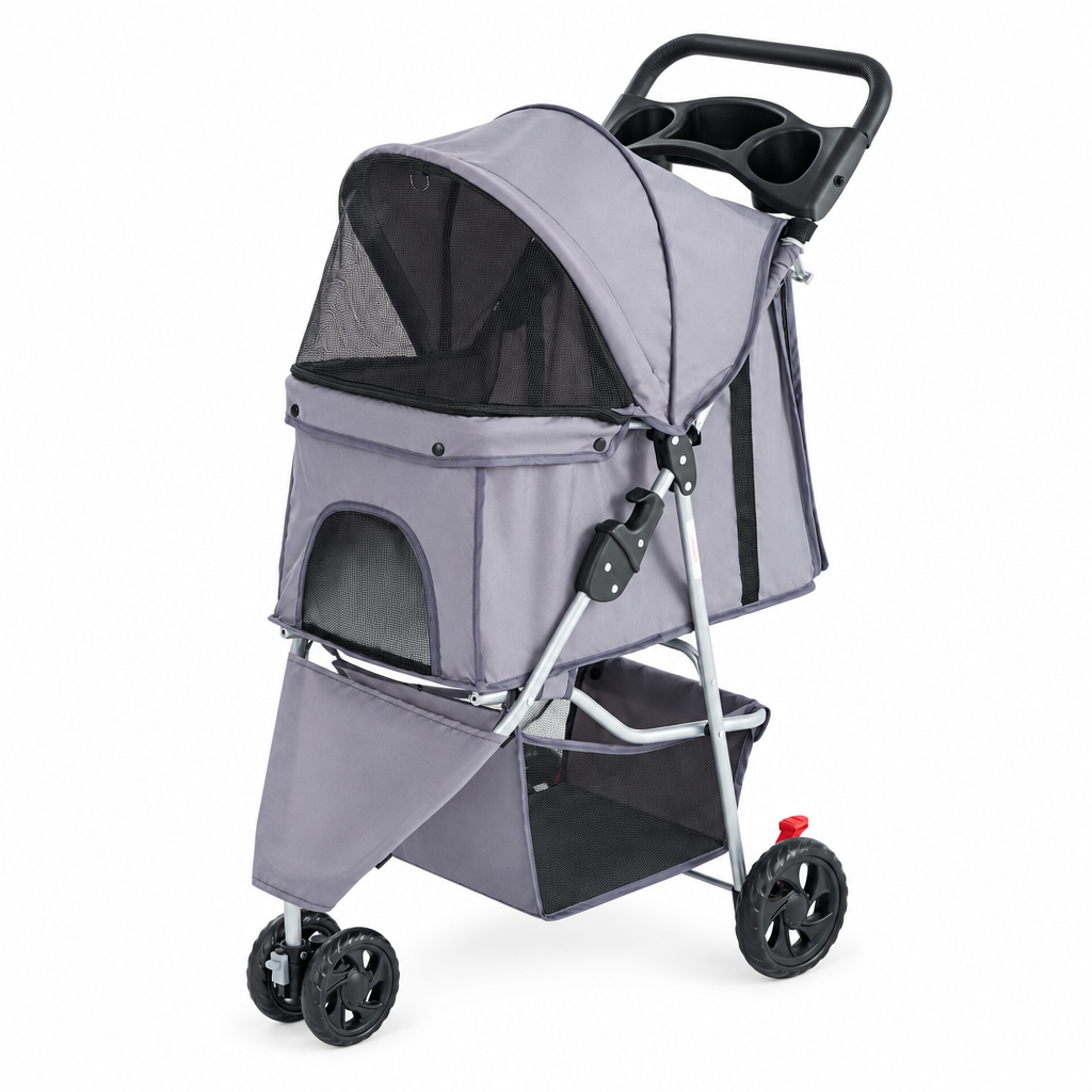 Square gray pet stroller product photo