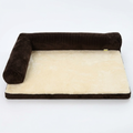 Square pet bed recolored with dark brown bolsters and a warm cream cushion
