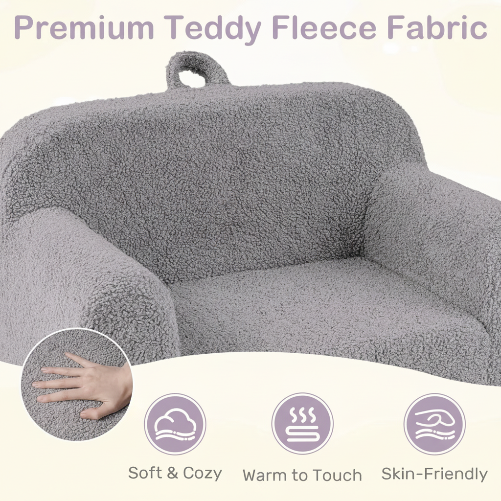 Square product graphic with only the yellow headline and icon circles recolored lavender