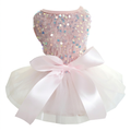 Straight-on pale pink sequin pet dress on a square white background