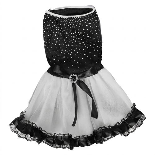 Straightened black-and-white pet dress on a square white background