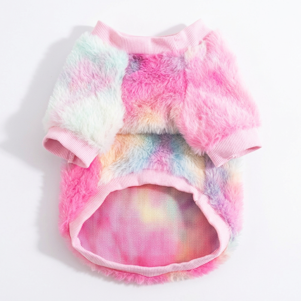 Straightened pastel fluffy sweater, underside view on white