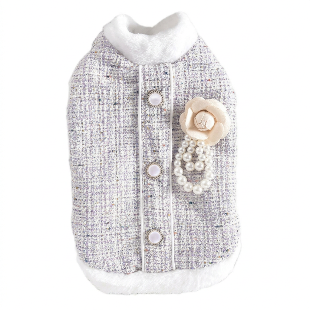 Straightened silver-white tweed pet jacket on white
