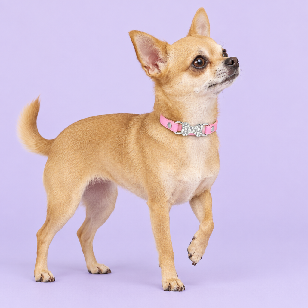 Tan Chihuahua pausing with an upward gaze