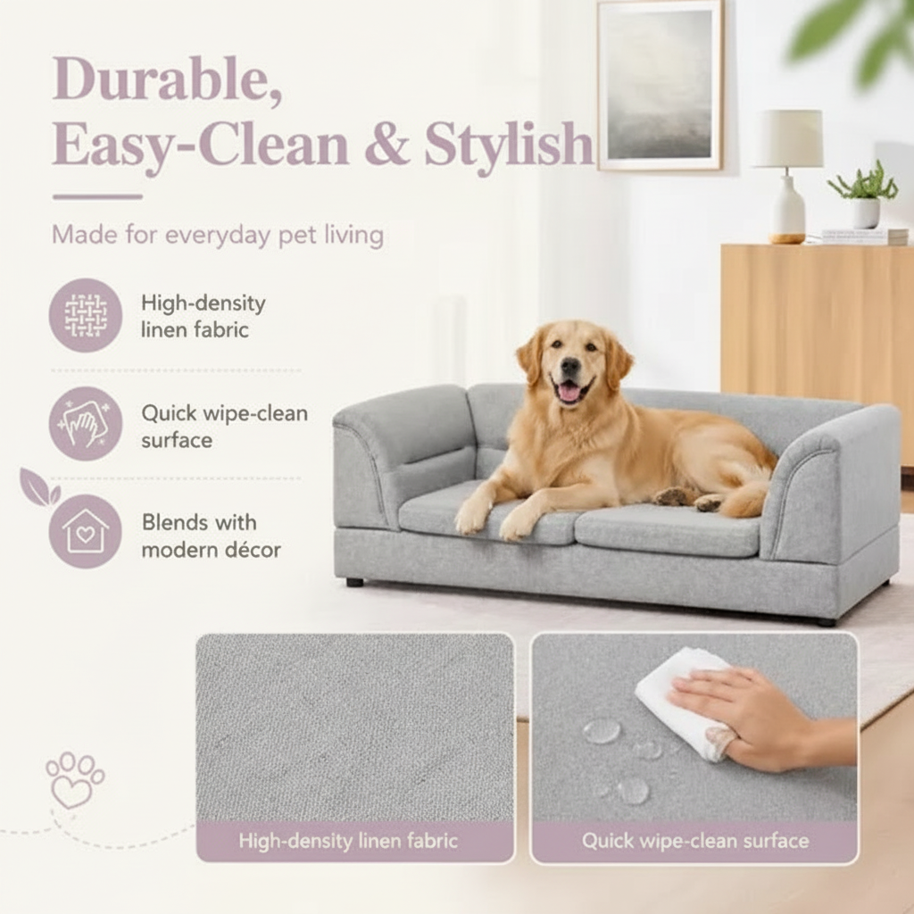 Third pet sofa image with cream-and-lavender accents