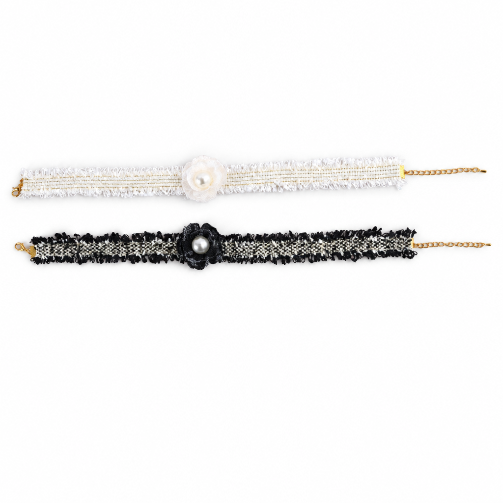 Top white and middle black collars on white