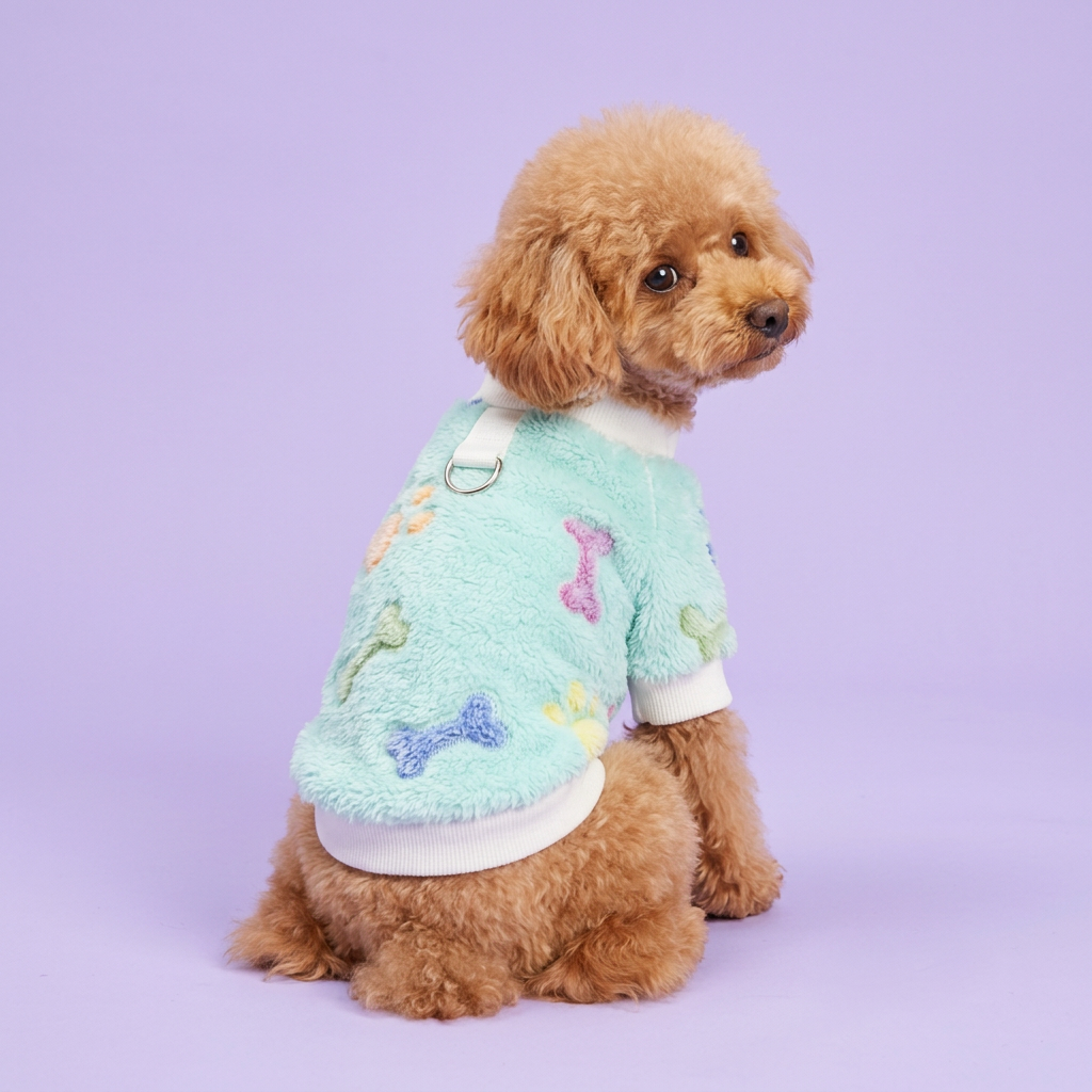 Toy poodle in the mint paw-print sweater