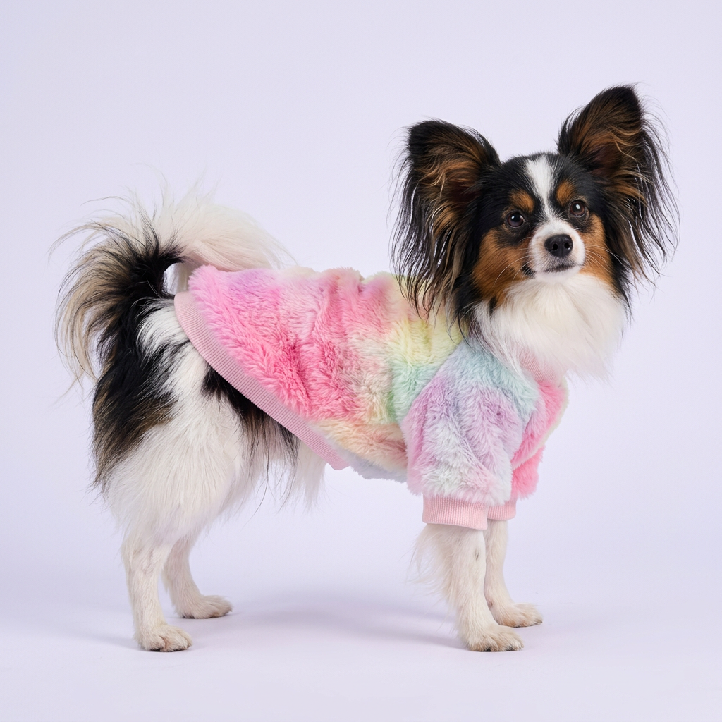 Tricolor Papillon standing side-on