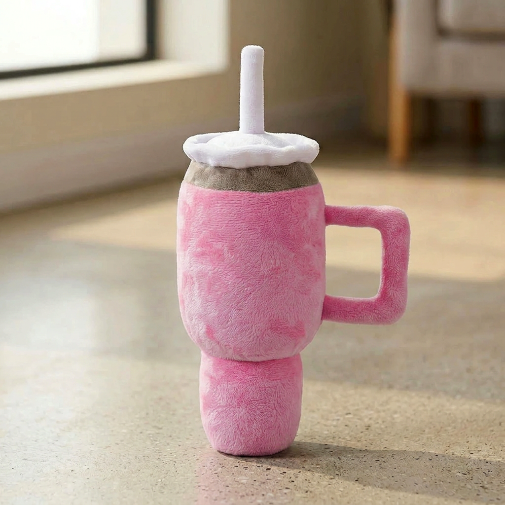 Tumbler plush recolored pink to match the reference, in its original setting