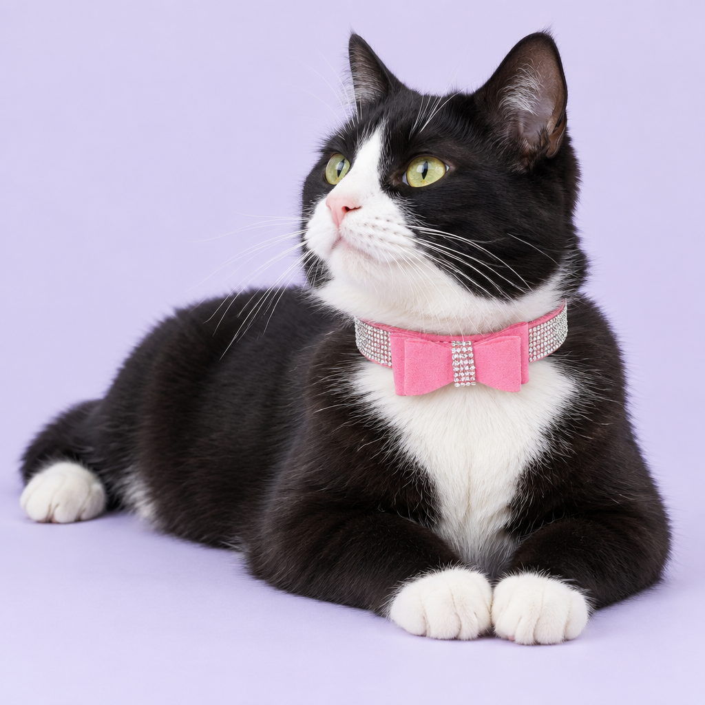 Tuxedo cat resting in a low sphinx pose