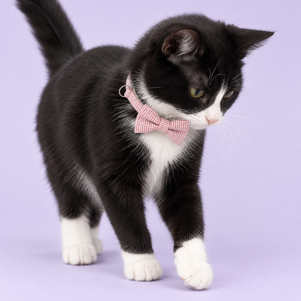 Tuxedo cat taking a step