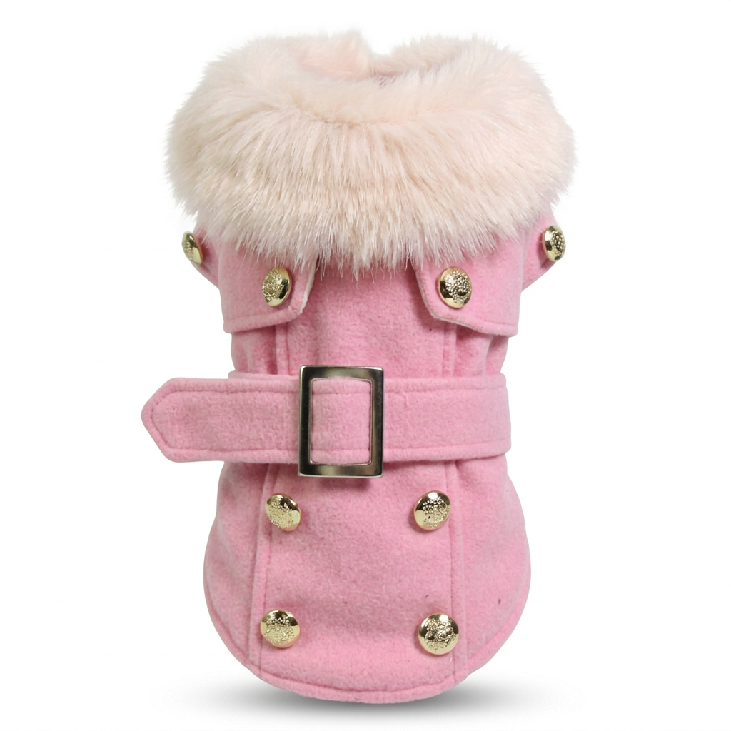 Upright pink pet coat with pale blush collar