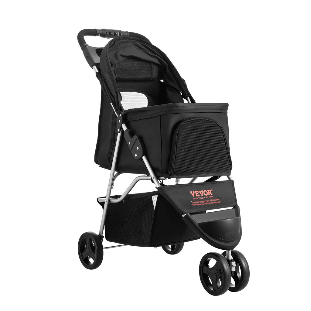 Black Foldable 3-Wheel Pet Stroller, Up to 35 lb