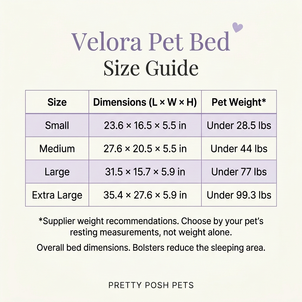 Velora size chart with the Large-width note removed