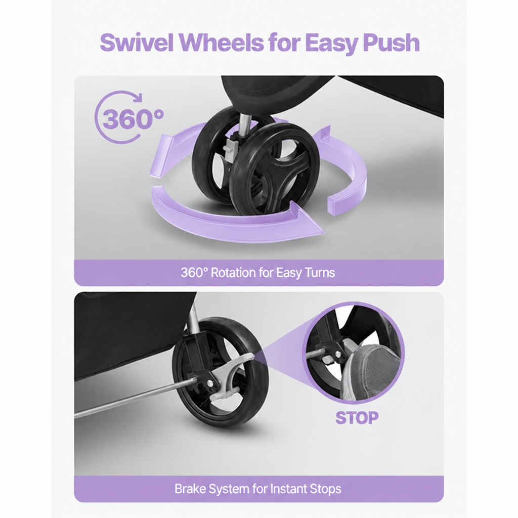 Wheel and brake graphic with lavender accents
