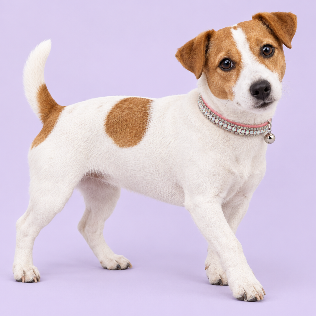 White-and-tan Jack Russell stepping