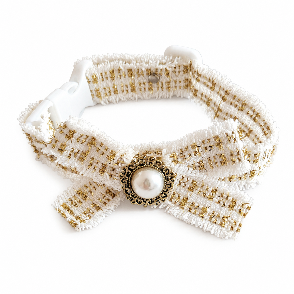 White bow collar on white