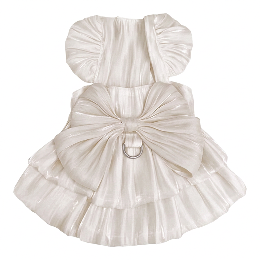 White bow pet dress on white