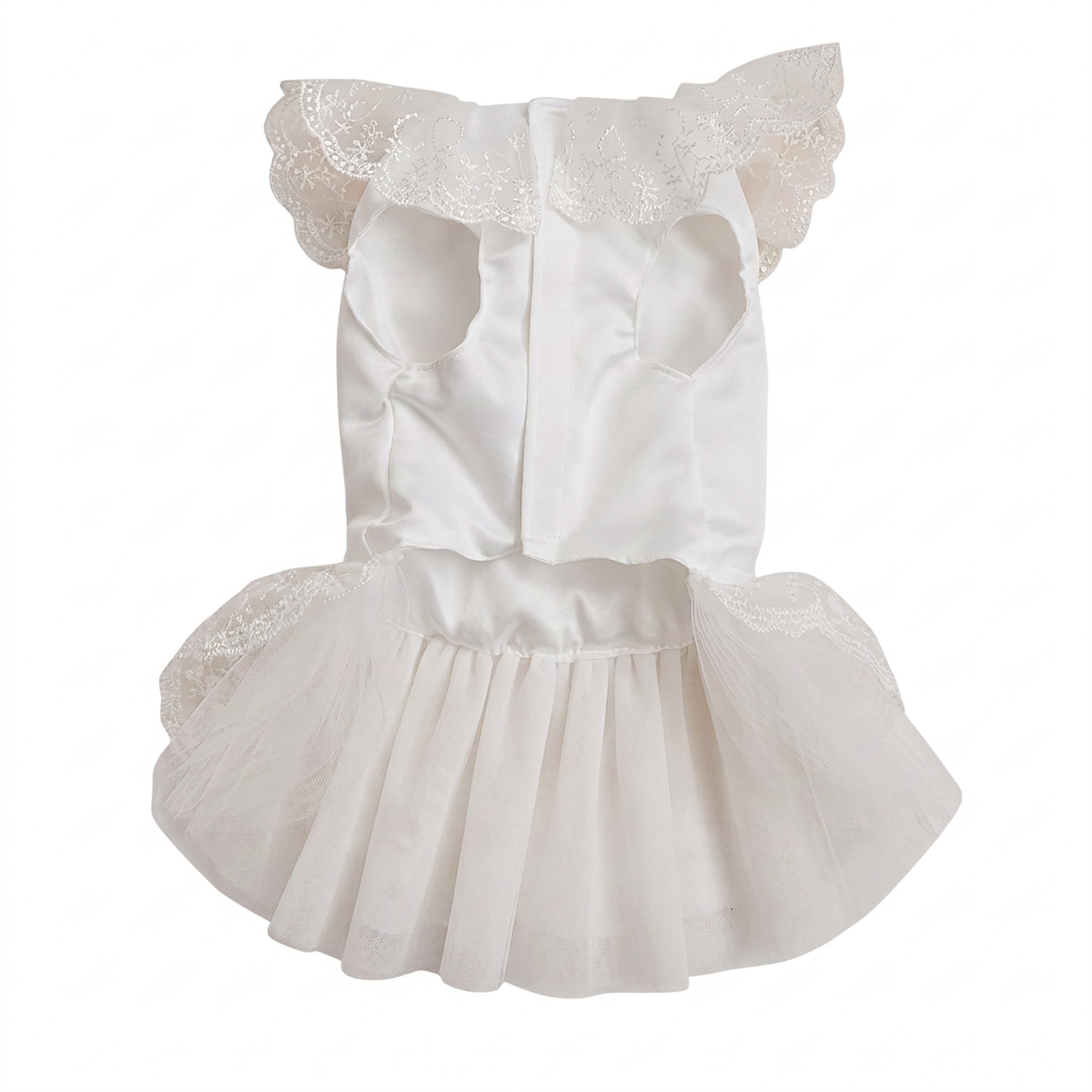 White lace dress underside on a pure white background