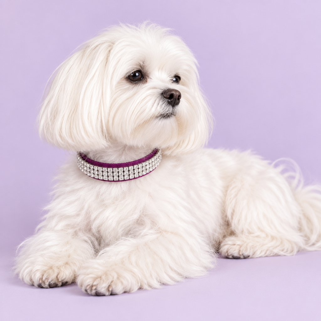 White Maltese lying comfortably and looking away